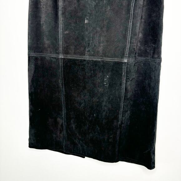 80s Black Suede Midi Skirt Size M Vintage Copper Key Classic Boho Western - Picture 4 of 11